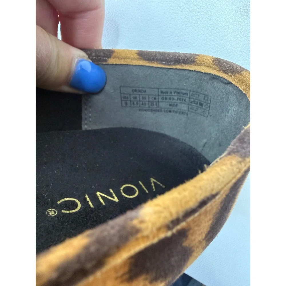 Vionic Orinda Leopard Print Square Toe Ballet Orthopedic Flats Womens 9 Wide NEW